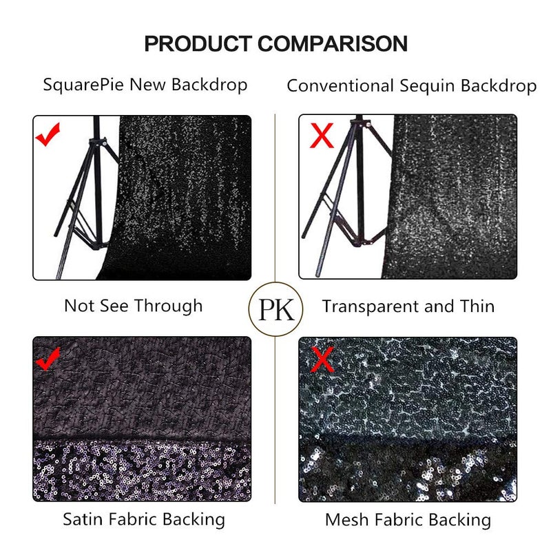 SquarePie Sequin Backdrop Curtain Less Transparent Sparkly Photo Booth Photography Background for Wedding Halloween Patry 10FT x 10FT Black - Image 4